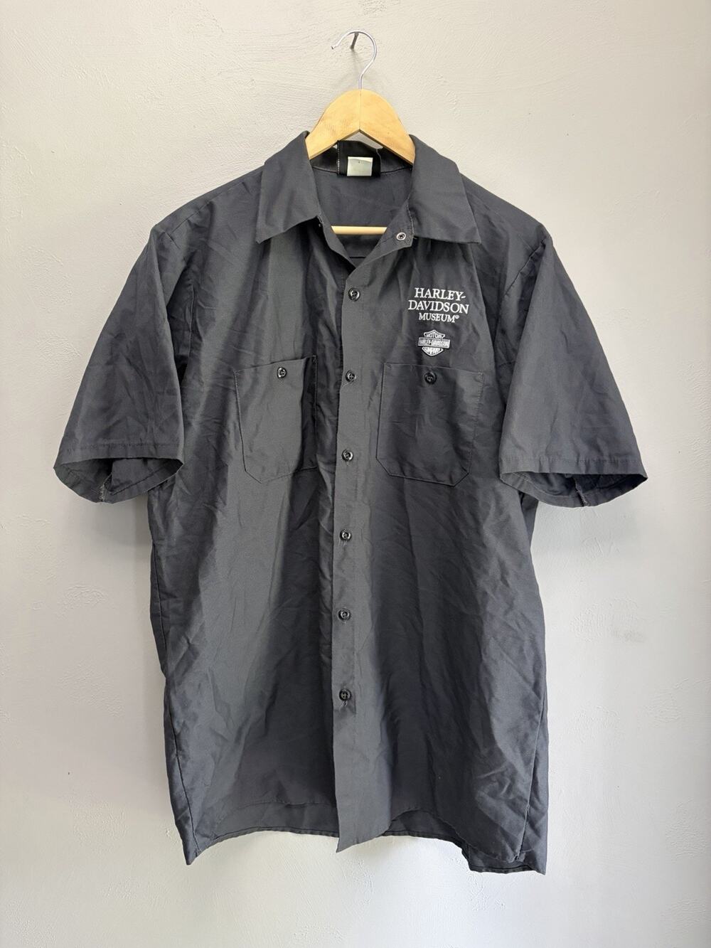 Harley-Davidson Willie G Skull Gray Mechanic Biker Button-up Shirt L (0096)